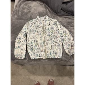 Disney Girls Puffer Jacket 9-10 Years Princess Print White Zip Up Long Sleeve